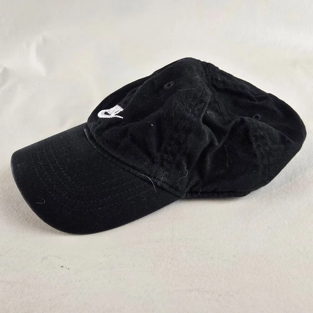 Nike Hat Infant Black Adjustable Swoosh Logo Cotton Baby Cap Hook Loop Sporty Ge
